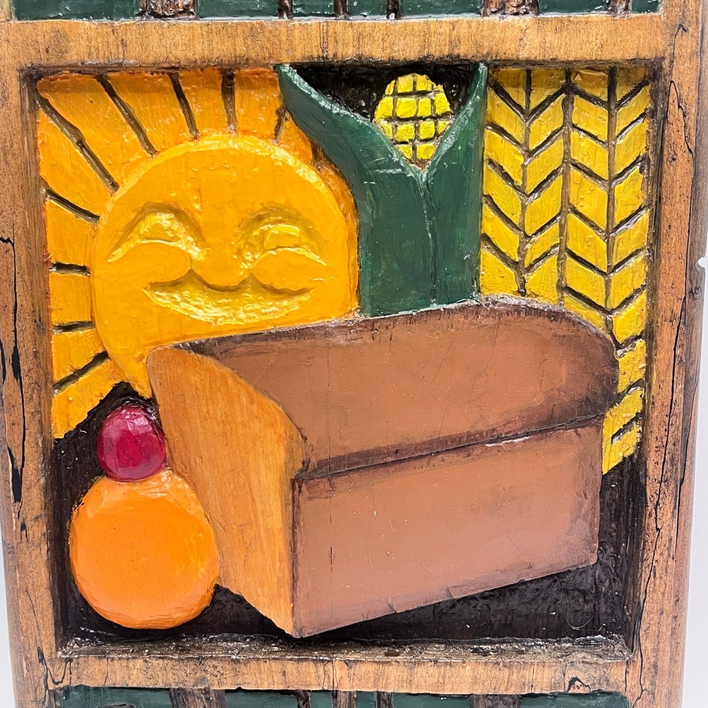Vintage Hand Carved Wood Wall Plaque Give Us This Day Our Daily Bread Folk Art - Picture 3 of 10